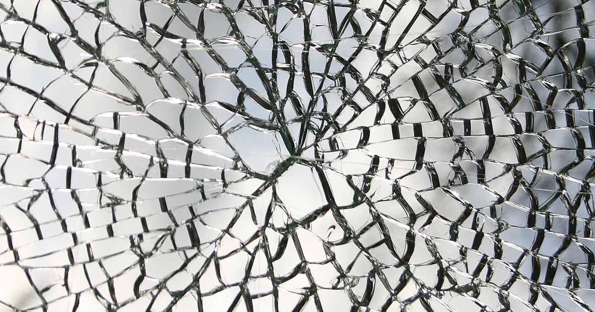 Shattered broken glass window